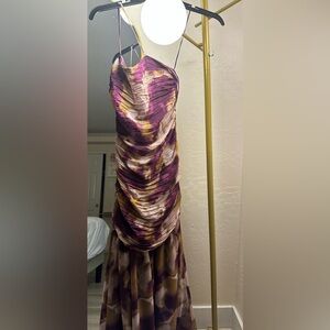 Chelsea28 Purple and Cream Strapless Ruched Bodycon Dress